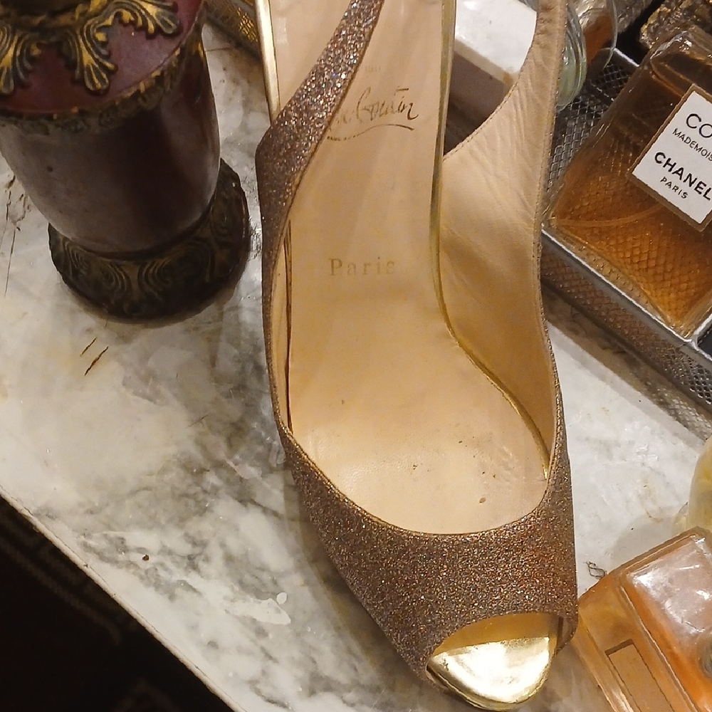 Christian Louboutin Sparkling Gold Peep-Toe Heels